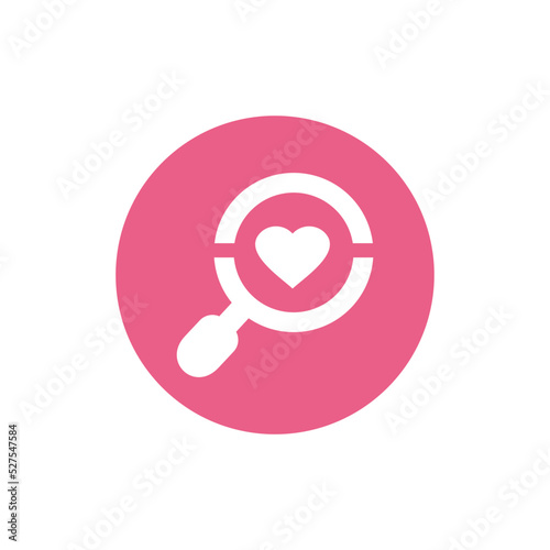 Searching for love logo icon, magnifier glass and heart symbol - Vector