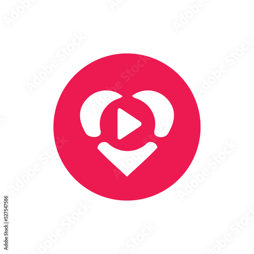 Abstract heart and play button logo, video player icon vector illustration