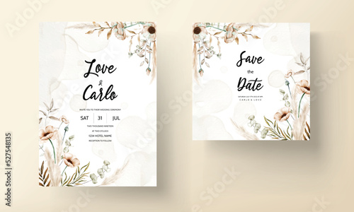bohemian wedding card with beautiful poppy flower