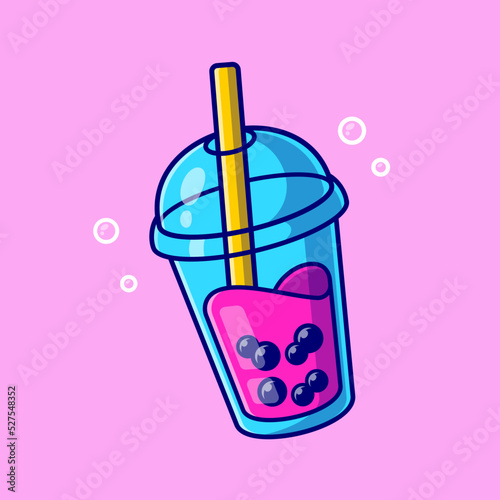 Boba Milk Tea Cartoon Vector Icon Illustration. Food And Drink
Icon Concept Isolated Premium Vector. Flat Cartoon Style