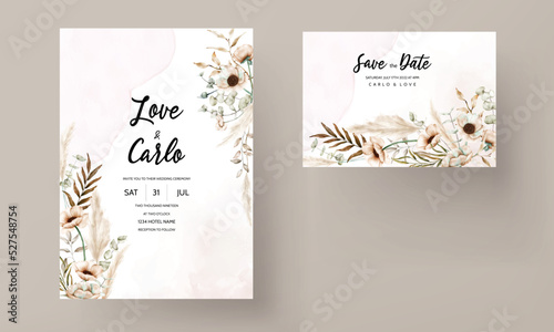 bohemian wedding card with beautiful poppy flower
