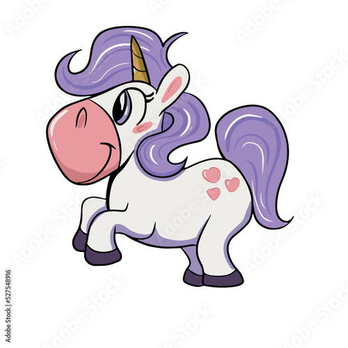 Vector children's drawing, hand-drawn on a white isolated background, funny unicorn for banners, postcards, stickers