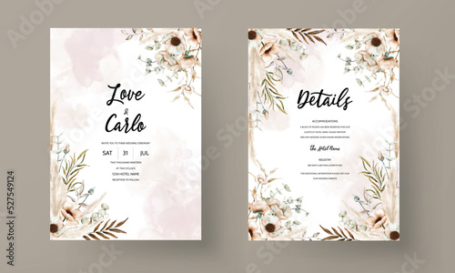 bohemian wedding card with beautiful poppy flower