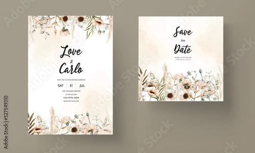 bohemian wedding card with beautiful poppy flower