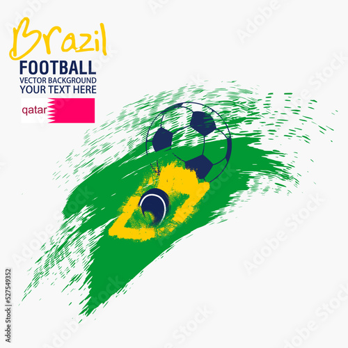 Football or soccer abstract background, Soccer ball on Brazil flag background from paint brushes. Vector illustration,