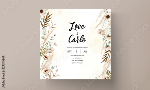 bohemian wedding card with beautiful poppy flower