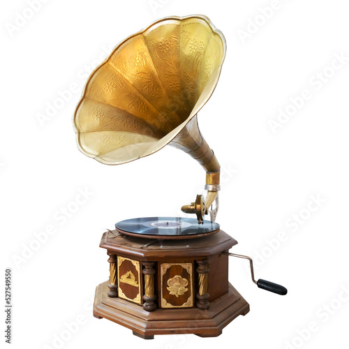 Vintage and classic gramophone isolate for object, retro technology