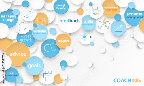 Colorful vector COACHING business concept with keywords and icons on white background