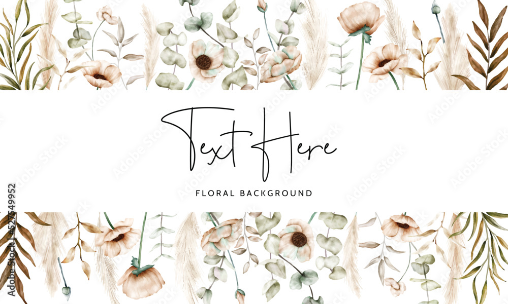bohemian floral background with beautiful poppy flower