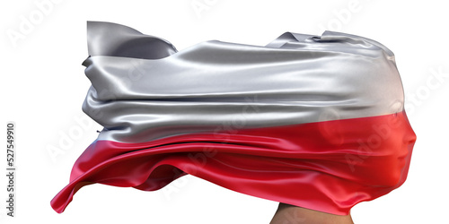 Nationalflagge von Polen weht über dem Gesicht einer Frau (Frauenrechte, Gleichberechtigung, Menschenrechte, Suverenität)