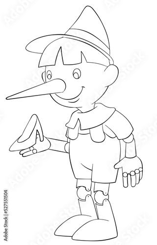 Pinocchio. Element for coloring page. Cartoon style.