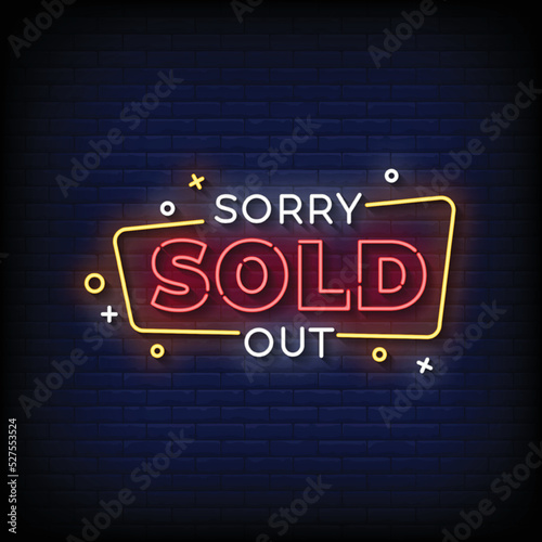 Neon Sign sorry sold out with Brick Wall Background vector