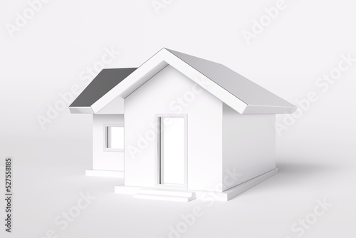 Abstract white house isolate on white background. Modern architecture with empty building. Concept building business. Futuristic design concepts.3D rendering