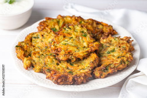 Mucver, Turkish traditional food. (Turkish cuisine) Homemade Food with Zucchini.