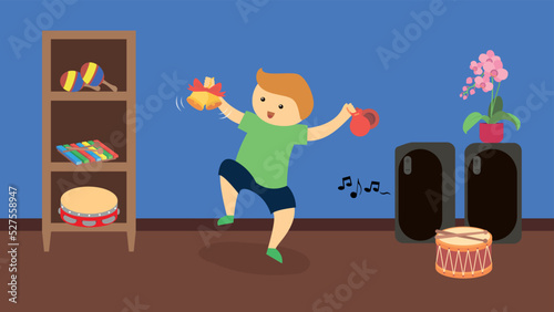 Boy playing castanets and bells