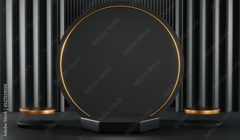 3D rendering of blank product background for cream cosmetics Modern black podium background 3D rendering of blank product background for cream cosmetics Modern black podium background