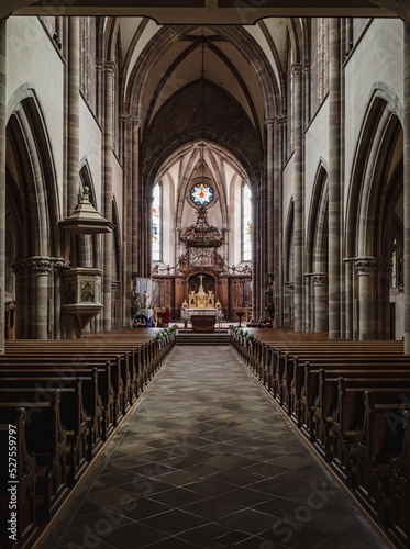 Marmoutier Abbey  Alsace. Details of medieval interior. Exterior view.