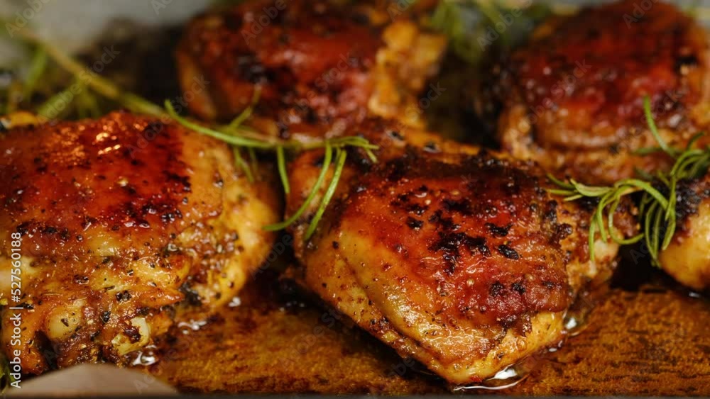 Frying chicken in the oven close up