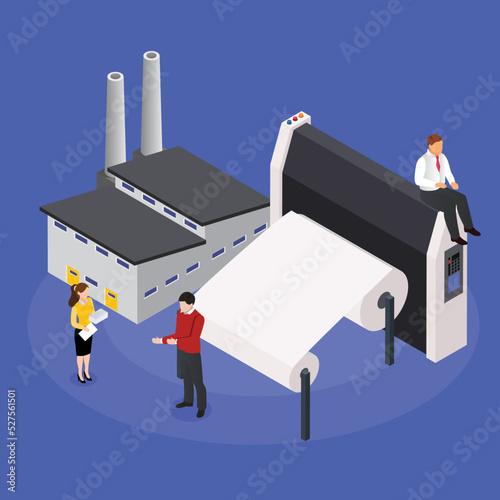 Paper factory isometric 3d vector illustration concept for banner, website, illustration, landing page, flyer, etc.
