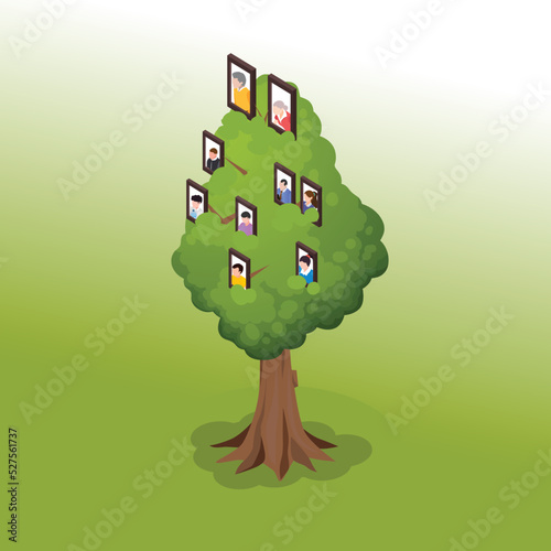 Family tree isometric 3d vector illustration concept for banner, website, illustration, landing page, flyer, etc.