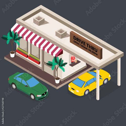 Drive thru Fast food isometric 3d vector illustration concept for banner, website, illustration, landing page, flyer, etc.
