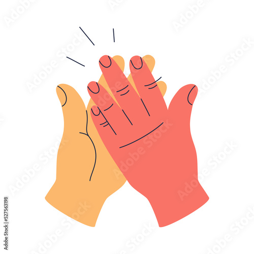 Hands clapping. Gestures of applauding. Approval or complimentary sign. Hand drawn color vector illustration isolated on white background. Modern flat cartoon style