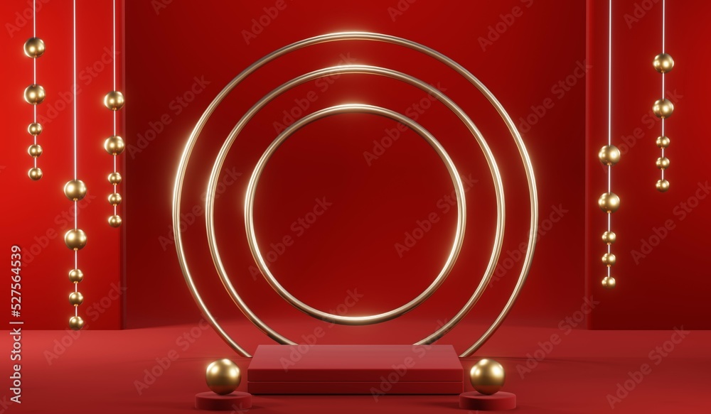 3D rendering of blank product background for cream cosmetics Modern red podium background