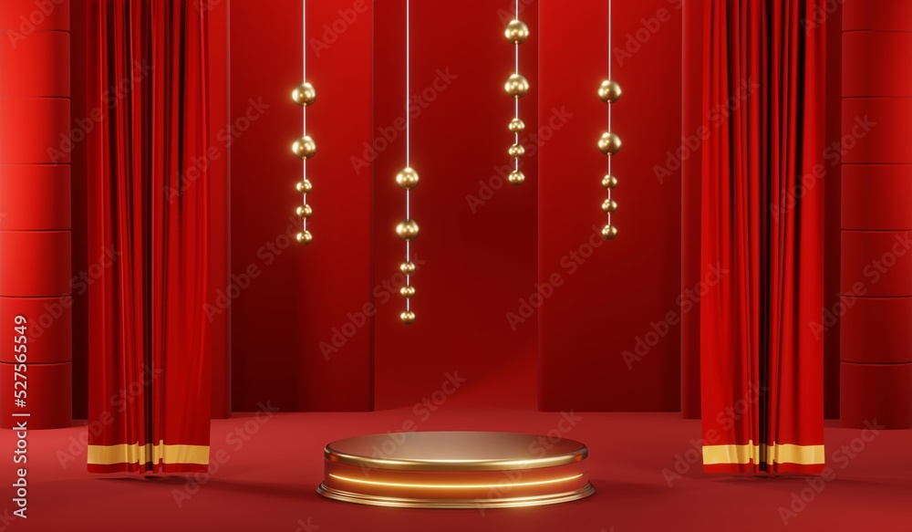 3D rendering of blank product background for cream cosmetics Modern red podium background 3D rendering of blank product background for cream cosmetics Modern red podium background