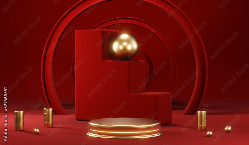 3D rendering of blank product background for cream cosmetics Modern red podium background 3D rendering of blank product background for cream cosmetics Modern red podium background
