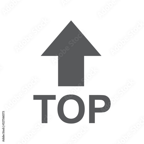 The word  top  with an arrow pointing up above it.