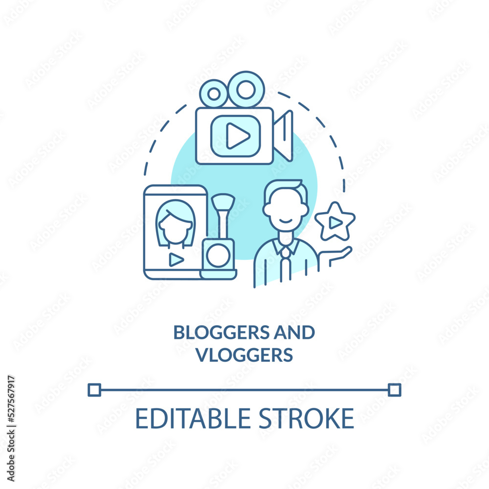 Bloggers and vloggers turquoise concept icon. Video topic. Type of creators abstract idea thin line illustration. Isolated outline drawing. Editable stroke. Arial, Myriad Pro-Bold fonts used Bloggers and vloggers turquoise concept icon. Video topic. Type of creators abstract idea thin line illustration. Isolated outline drawing. Editable stroke. Arial, Myriad Pro-Bold fonts used