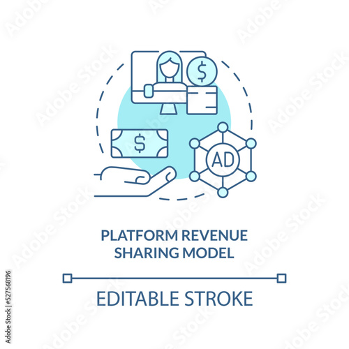 Platform revenue sharing model turquoise concept icon. Creator business model abstract idea thin line illustration. Isolated outline drawing. Editable stroke. Arial, Myriad Pro-Bold fonts used