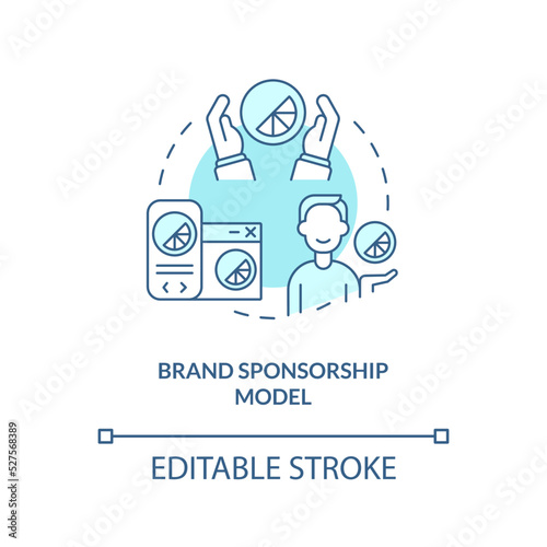 Brand sponsorship model turquoise concept icon. Promoting products. Business model abstract idea thin line illustration. Isolated outline drawing. Editable stroke. Arial, Myriad Pro-Bold fonts used