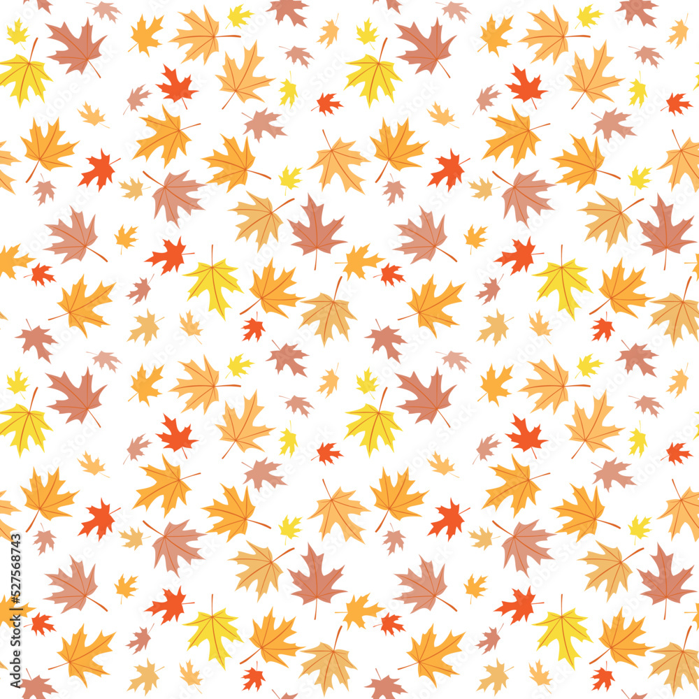 white autumn background with bright maple leaves - vector seamless pattern