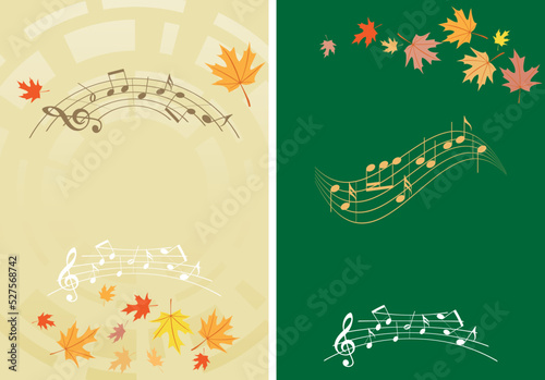 music banners with autumn leaves - vector musical backgrounds for events