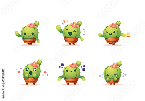 set of Cactus in Plant Pot cute character mascot minimal collection