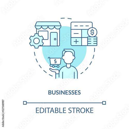Businesses turquoise concept icon. Commercial agreement. Creator economy stakeholder abstract idea thin line illustration. Isolated outline drawing. Editable stroke. Arial, Myriad Pro-Bold fonts used © bsd studio