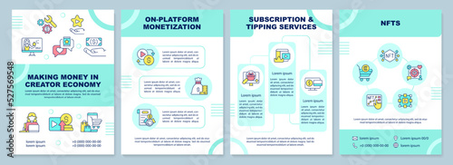 Making money in creator economy brochure template. Leaflet design with linear icons. Editable 4 vector layouts for presentation, annual reports. Arial-Black, Myriad Pro-Regular fonts used