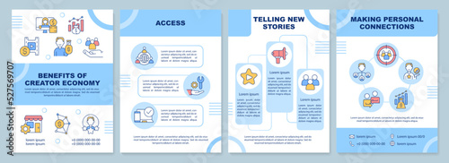 Benefits of creator economy brochure template. Leaflet design with linear icons. Editable 4 vector layouts for presentation, annual reports. Arial-Black, Myriad Pro-Regular fonts used