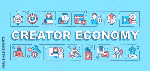Creator economy word concepts turquoise banner. Digital marketing. Infographics with editable icons on color background. Isolated typography. Vector illustration with text. Arial-Black font used