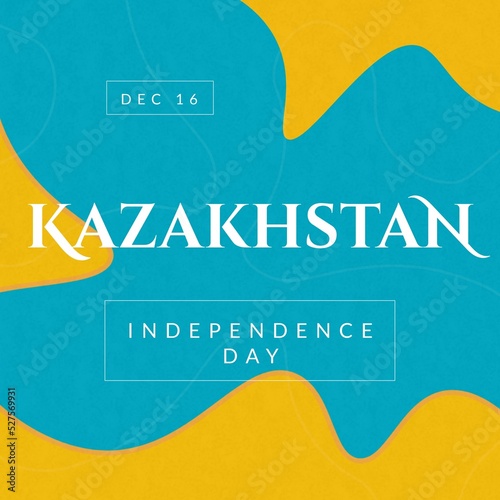 Illustration of dec 16 and kazakhstan independence day text with yellow scribbles on blue background