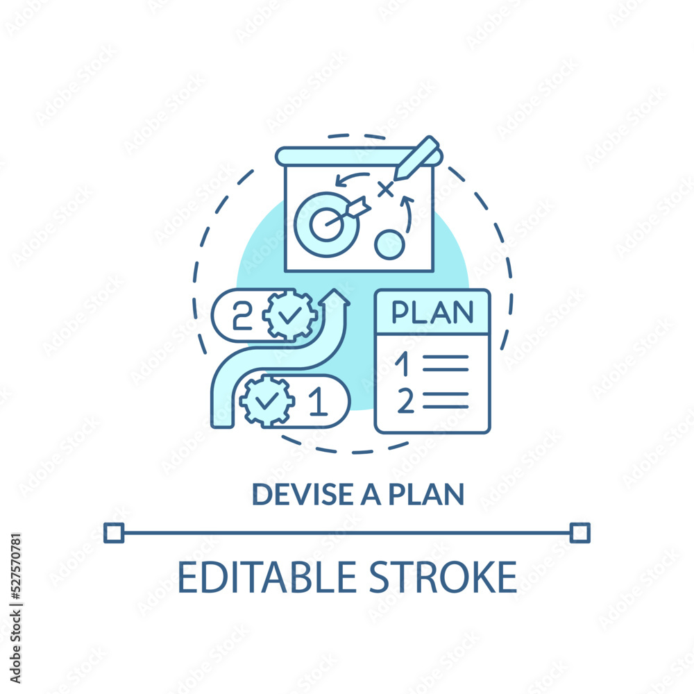 Devise plan turquoise concept icon. Choose way to reach targets. Business strategy abstract idea thin line illustration. Isolated outline drawing. Editable stroke. Arial, Myriad Pro-Bold fonts used Devise plan turquoise concept icon. Choose way to reach targets. Business strategy abstract idea thin line illustration. Isolated outline drawing. Editable stroke. Arial, Myriad Pro-Bold fonts used