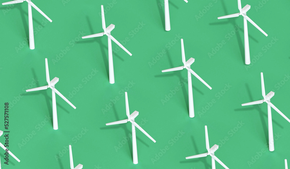 Wind turbine isometric background pattern. Green energy concept. 3D Rendering Wind turbine isometric background pattern. Green energy concept. 3D Rendering