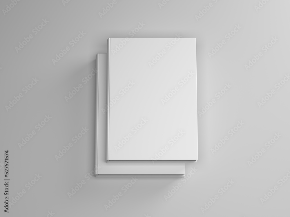 Two Blank Books Mockup with hard cover on gray background. 3d rendering Two Blank Books Mockup with hard cover on gray background. 3d rendering