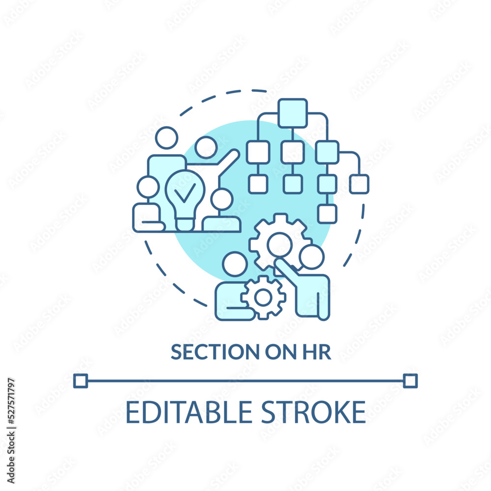 Section on HR turquoise concept icon. Team building. Advantage of business planning abstract idea thin line illustration. Isolated outline drawing. Editable stroke. Arial, Myriad Pro-Bold fonts used Section on HR turquoise concept icon. Team building. Advantage of business planning abstract idea thin line illustration. Isolated outline drawing. Editable stroke. Arial, Myriad Pro-Bold fonts used