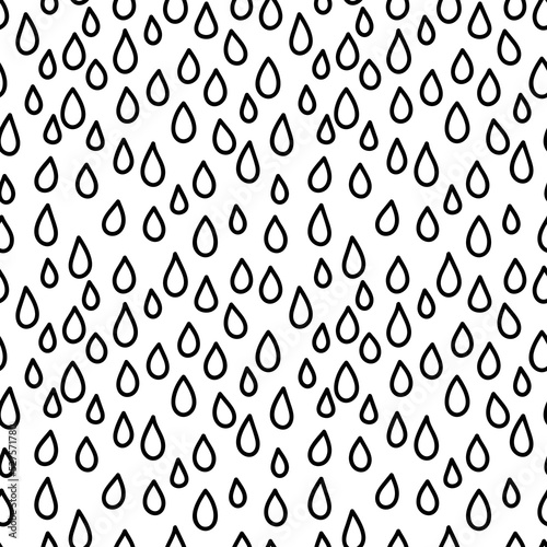 Raindrop vector seamless background . Black and white hand drawn Illustration
