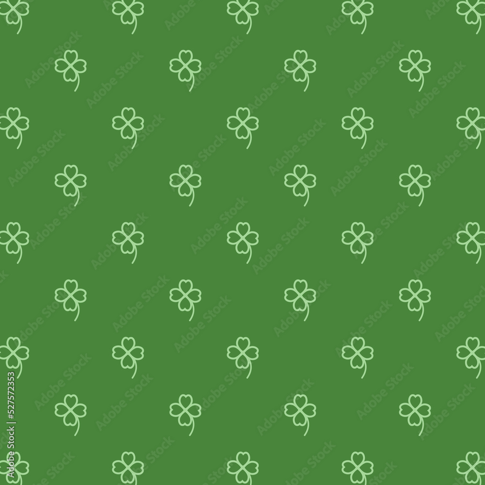 Lucky clover leaf pattern. Vector flat style illustration of St. Patrick's day green lucky clover leaf isolated on green background. Lucky clover leaf pattern. Vector flat style illustration of St. Patrick's day green lucky clover leaf isolated on green background.