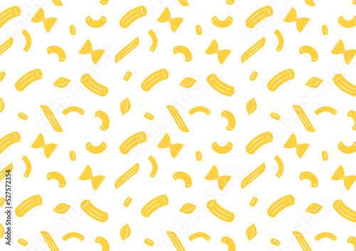 Pasta noodle. Pattern of traditional pasta shapes. Different types of macaroni. Vector illustration.