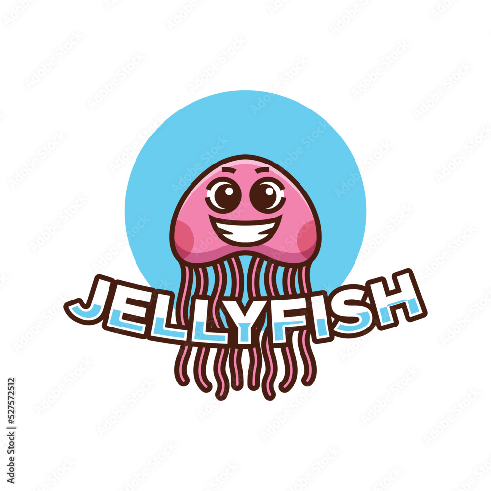 Jellyfish design mascot logo, Cute mascot logo.