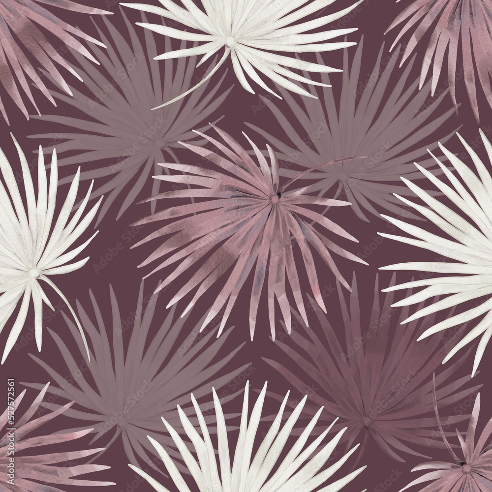 Seamless watercolor pattern with tropical leaves, branches. Hand painted tropical background. High quality illustration